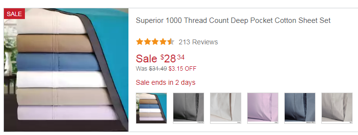 a 1000 thread count sheet set advertised on overstock.com