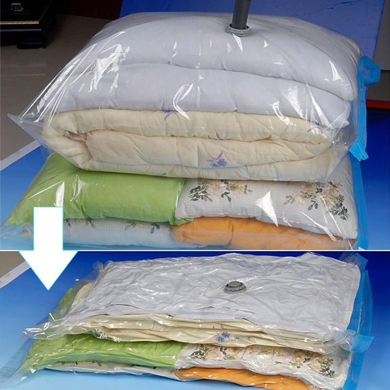 pillows being compressed for storage