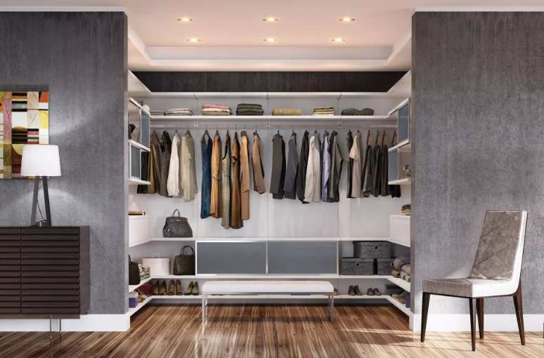 a closet filled with clothing and accessories
