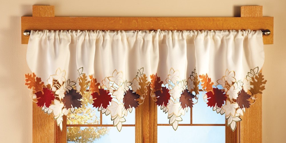 A Fall-themed window valance