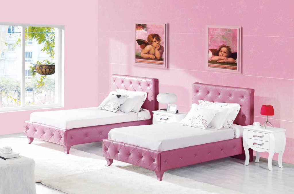 matching pink beds for two girls