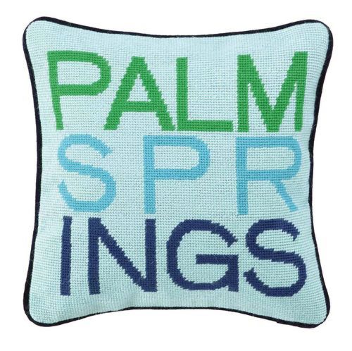 a Palm Springs decorative pillow in blue and green