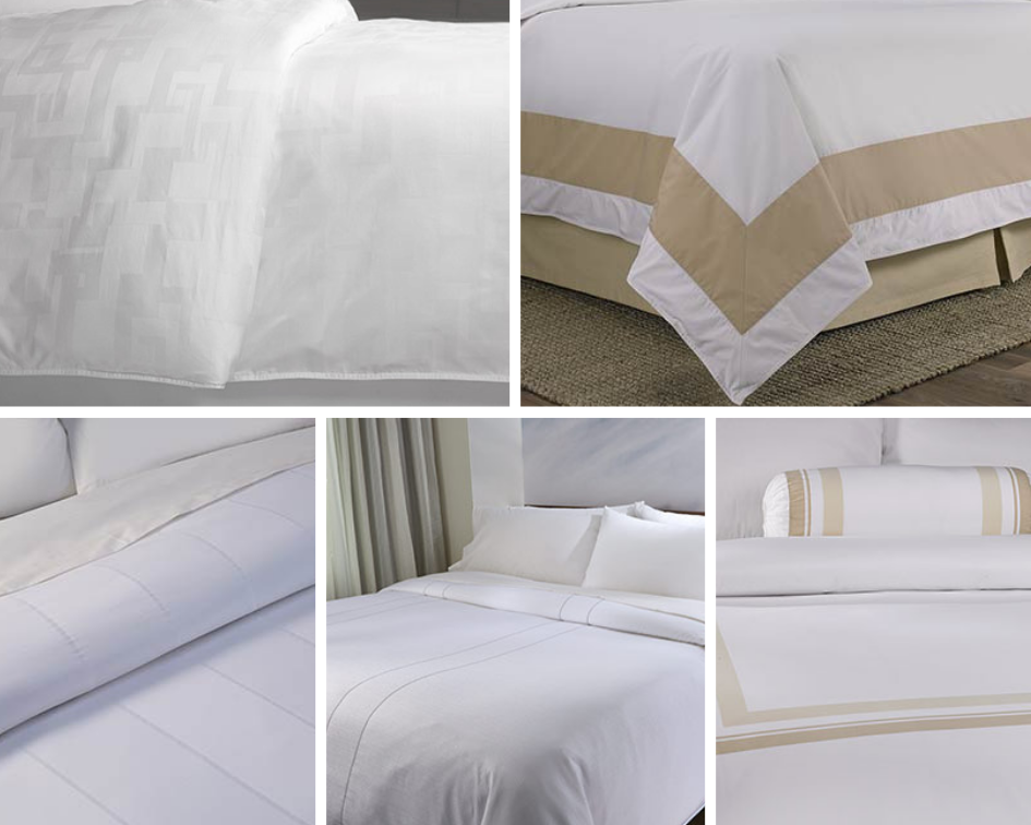 a collage of duvet covers from Marriott hotels