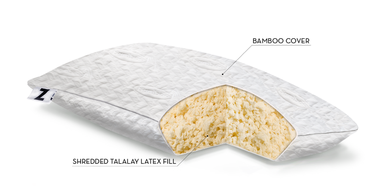 cross-section of a Shredded Talalay Latex Pillow from Malouf.