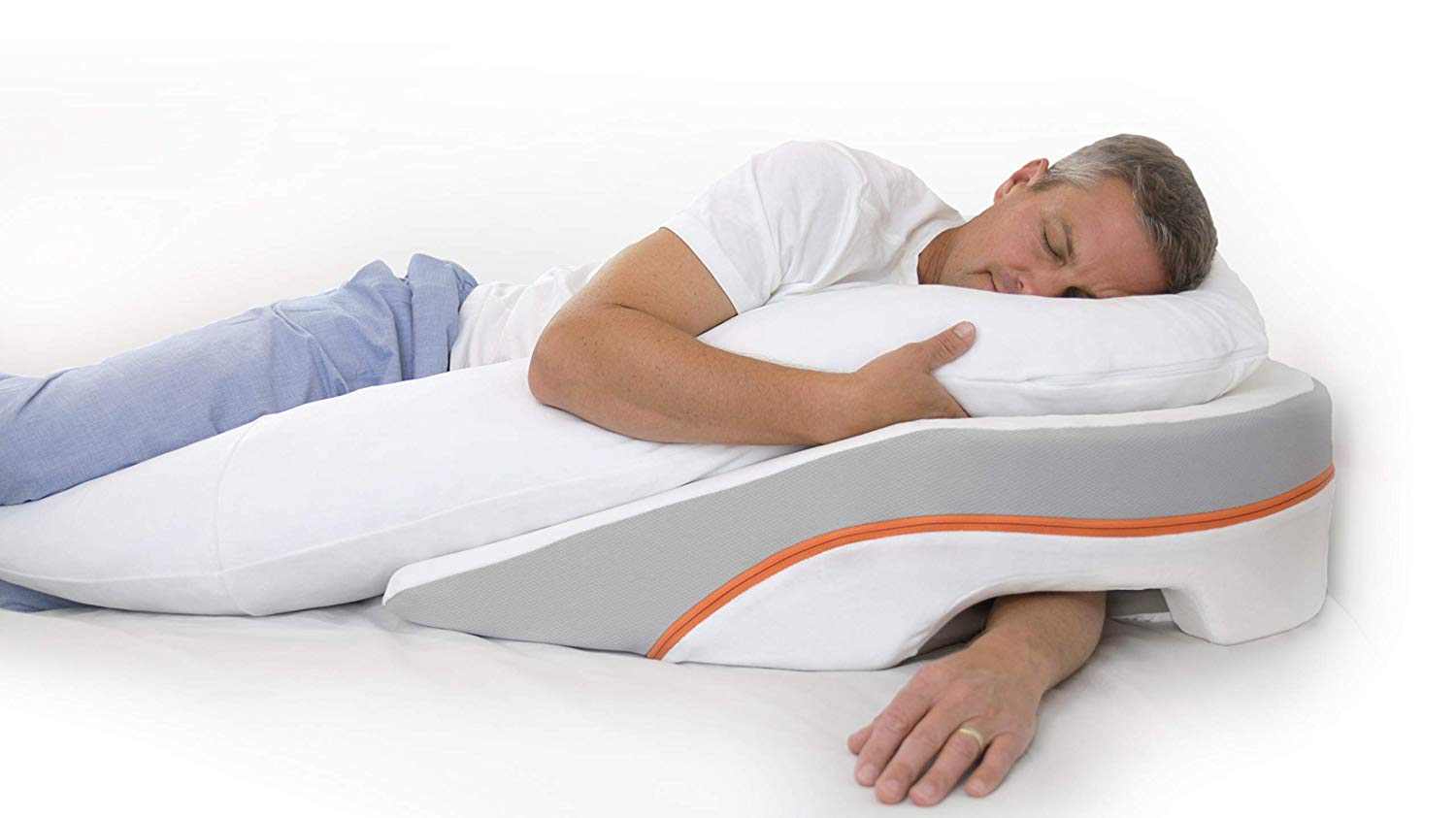 a man sleeping on a MedCline Acid Reflux pillow