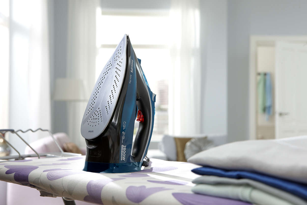an iron on an ironing board