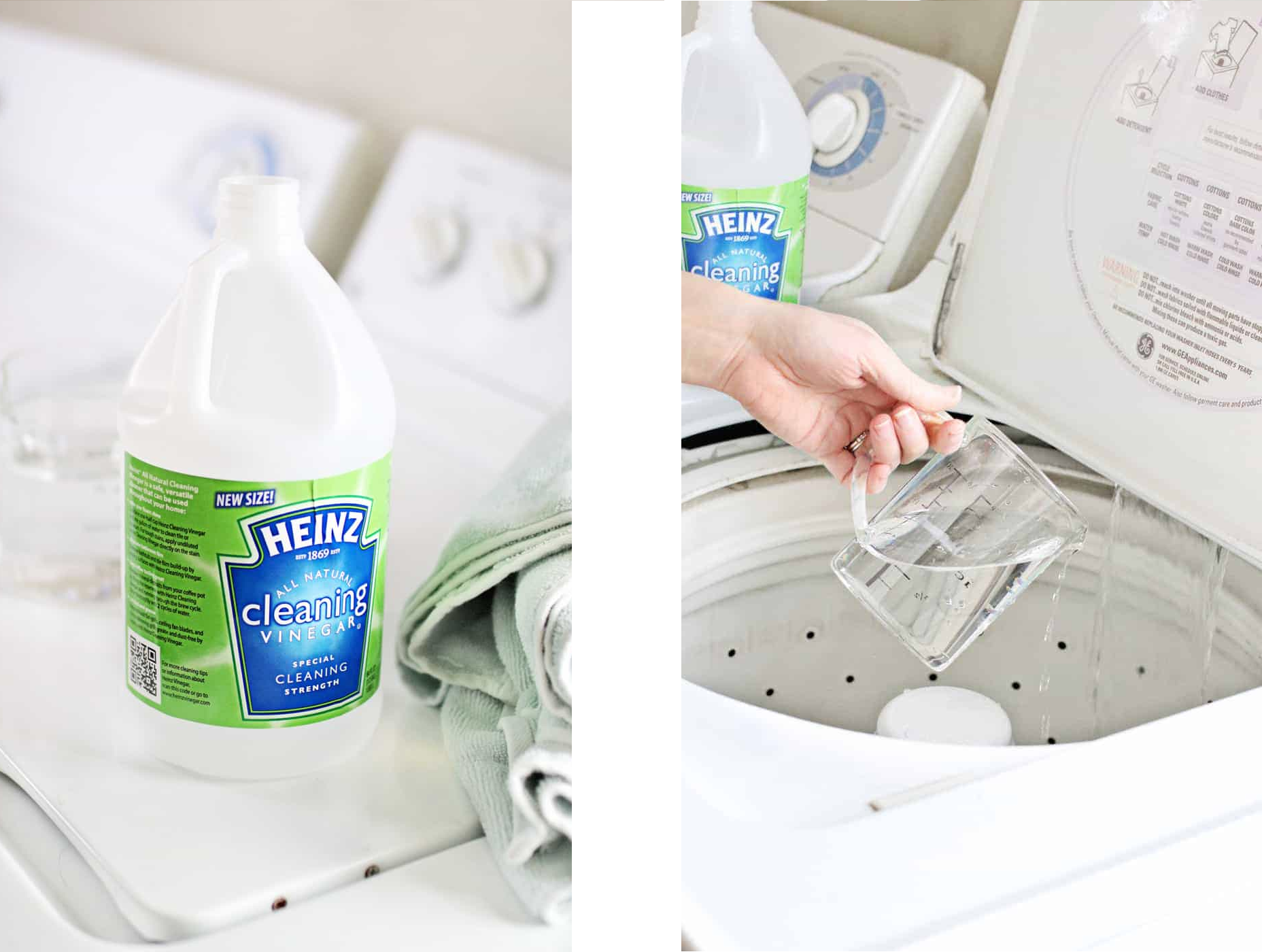 cleaning vinegar added to a washing machine for laundry