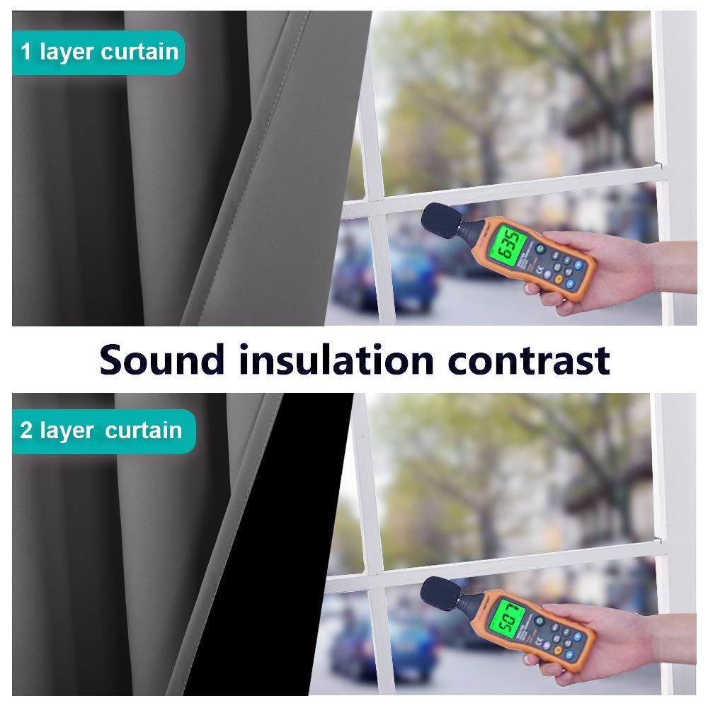 a graphic showing curtains decreasing street noise