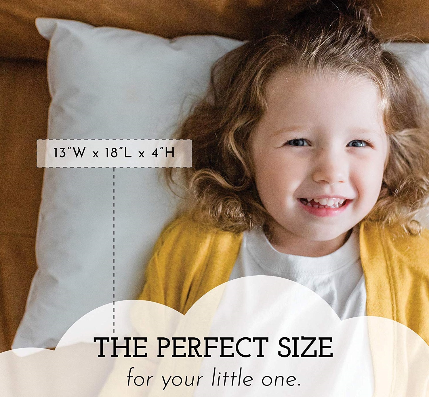 an infographic showing the idea size for a toddler pillow