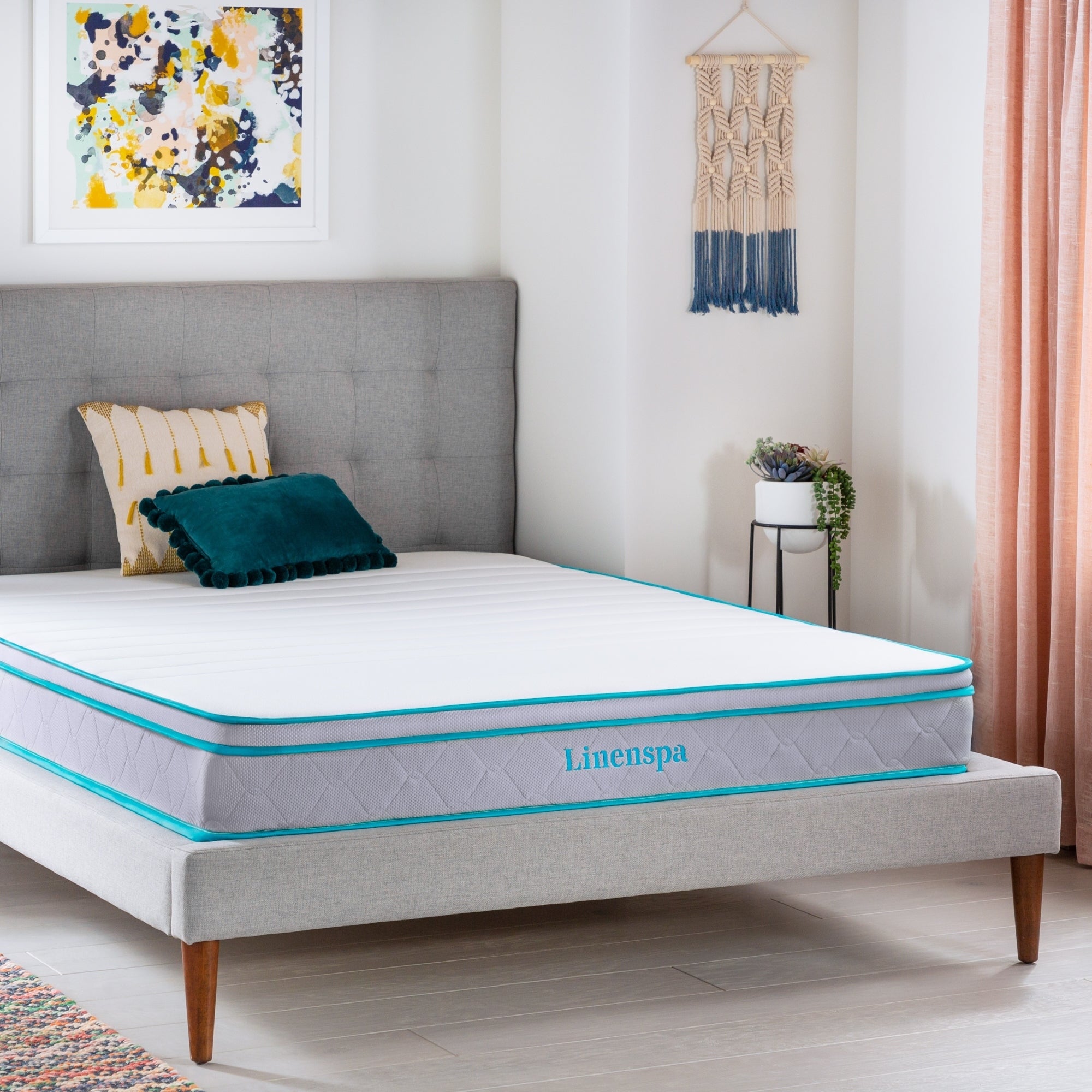 A Linenspa mattress on a platform bed