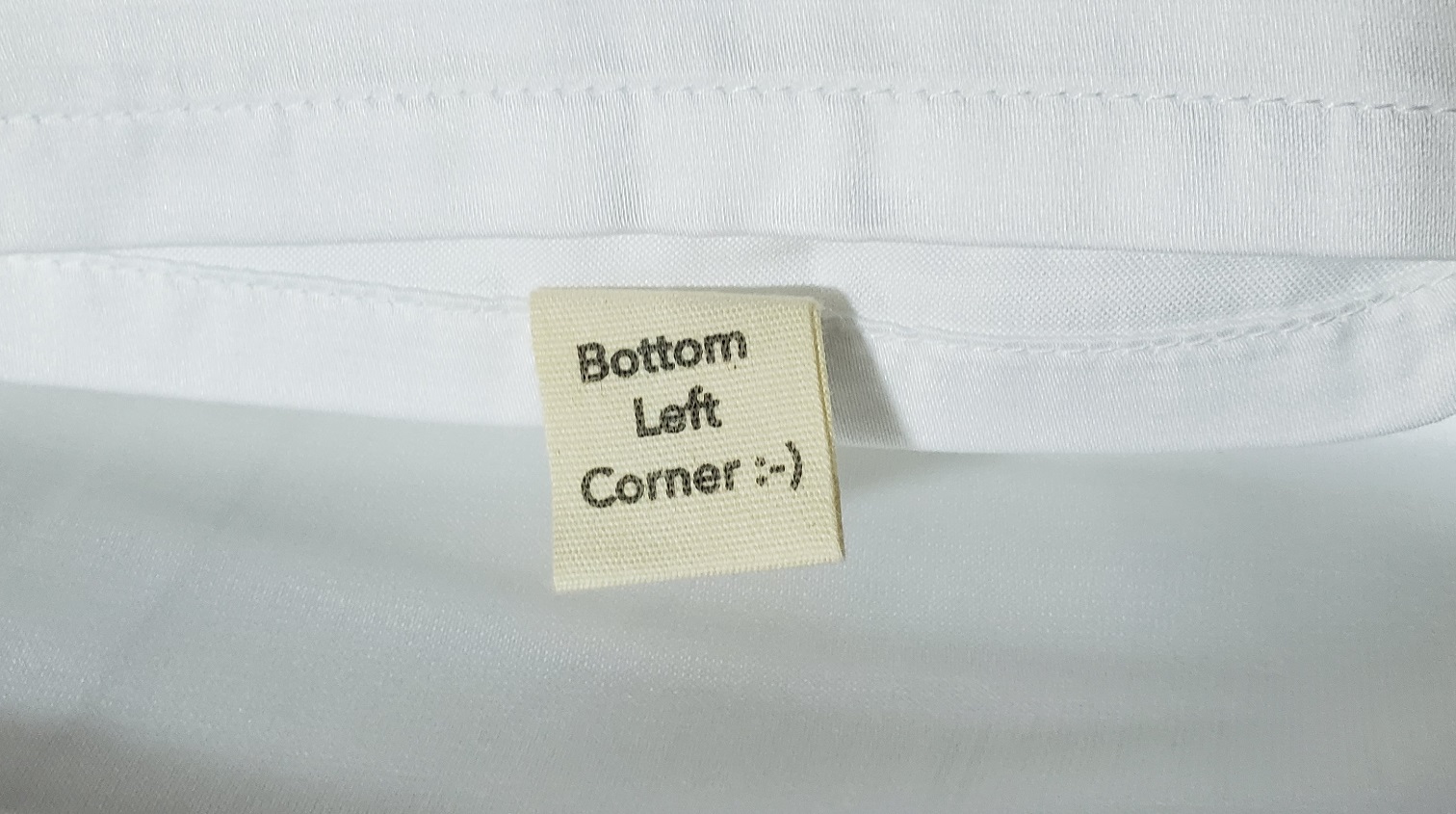 a tag which says "Bottom Left Corner"
