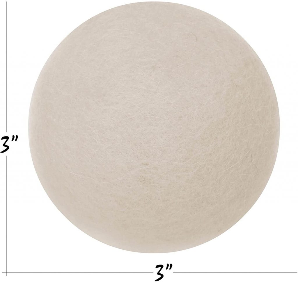 an image showing the size of a wool dryer ball