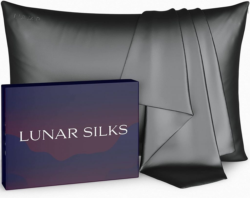A Silk pillowcase shown in slate grey color