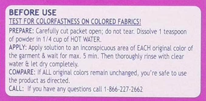 the directions on a package of Carbona Color Run Remover