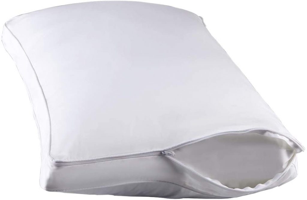 a pillow inside of a gusseted pillow protector