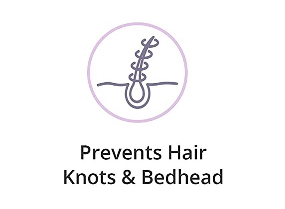 graphical image depicting that a silk pillowcase prevents hair knots & bedhead