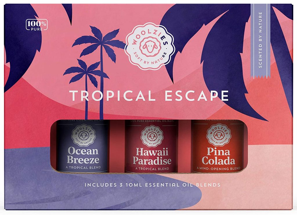 a set of Tropical Escape essential oil blends from Woolzies