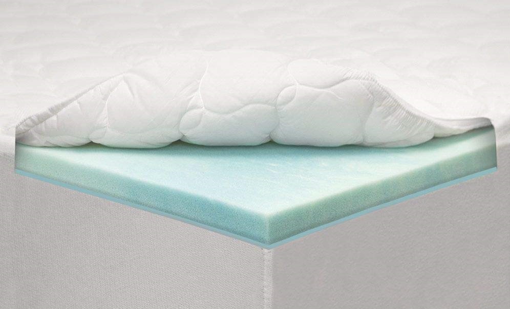a foam mattress topper placed on top of a mattress pad